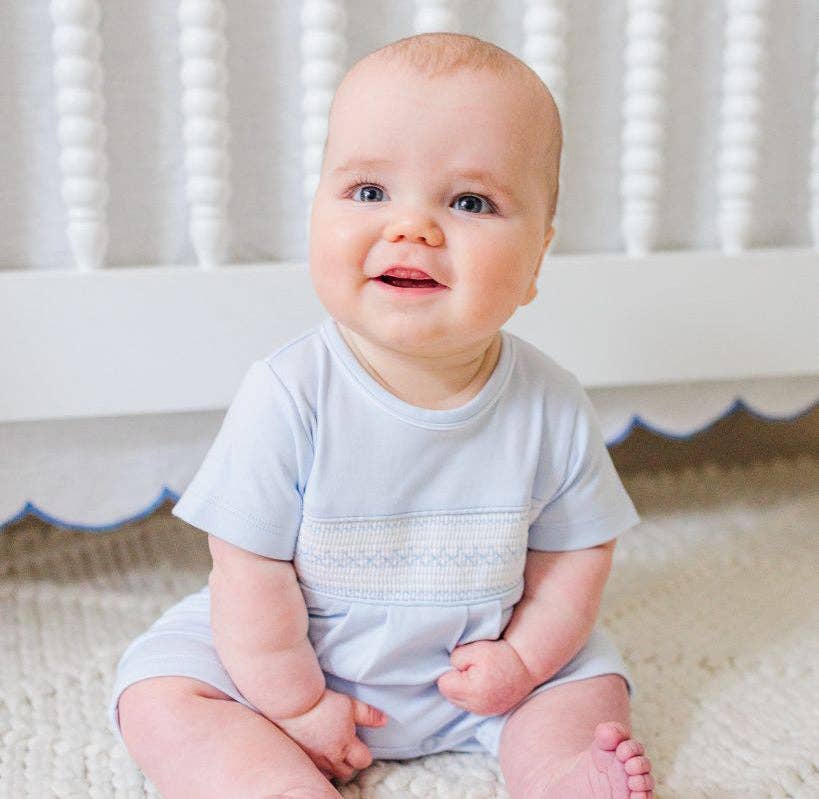 Baby Boy`s Blue Smocked Argyle Shortall