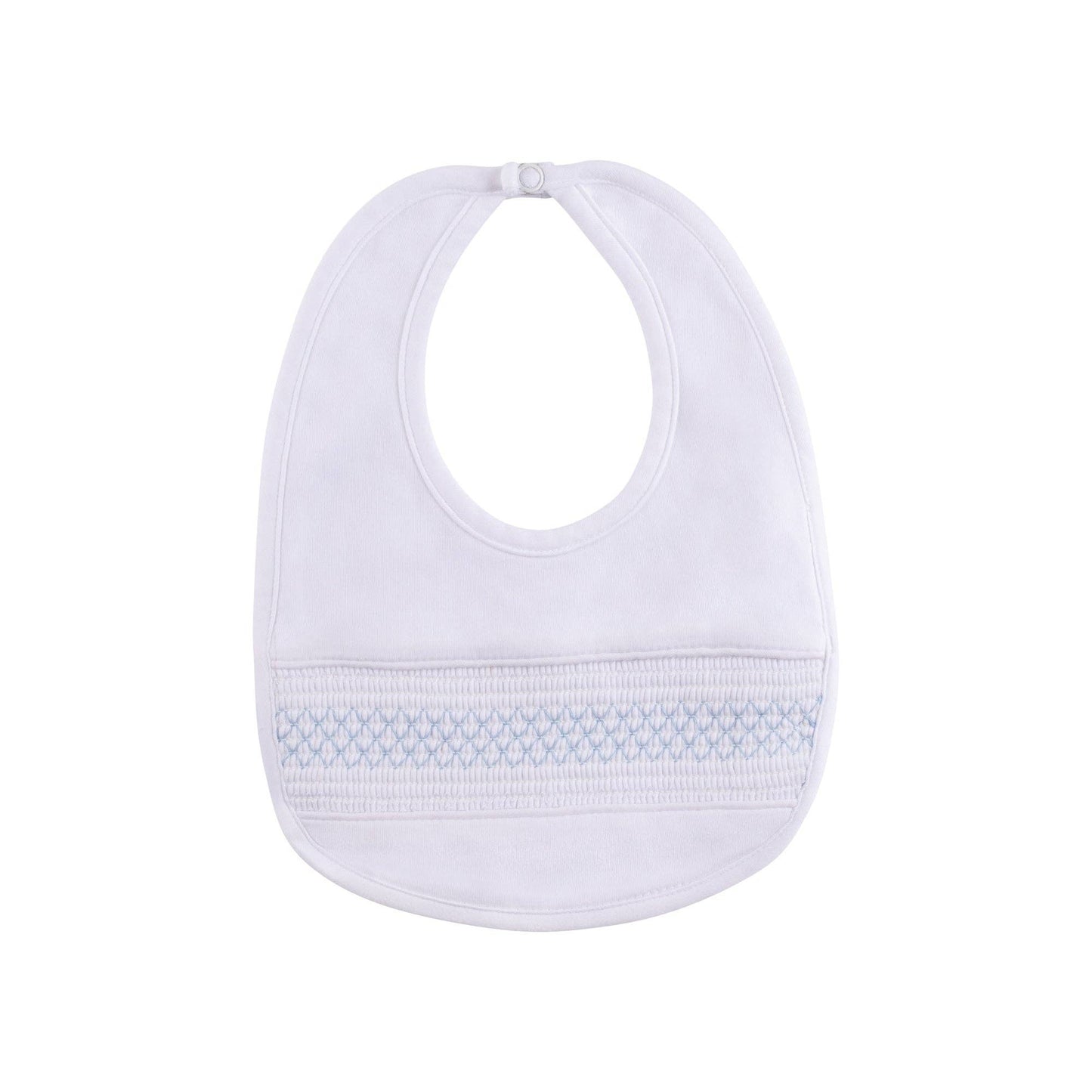 Smocked Bullion Bib - White with Blue or Pink