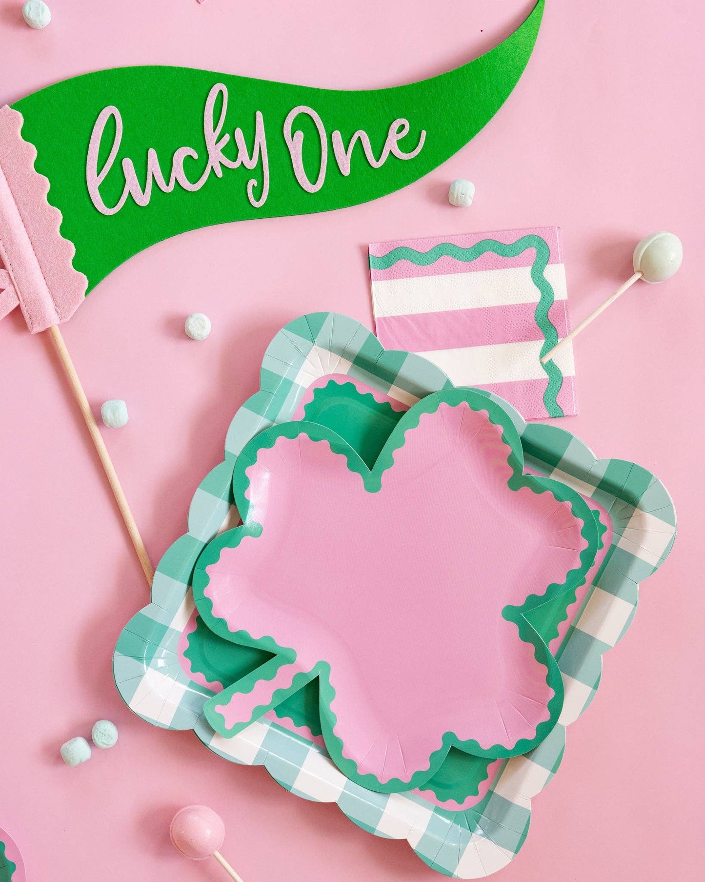 Pink and Green Stripes with Ric Rac Cocktail Napkins (24ct)