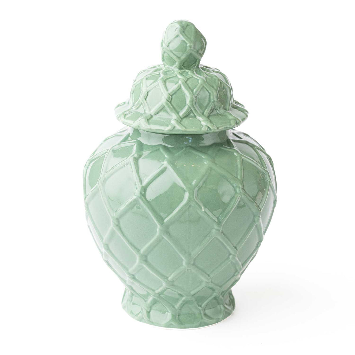 Green Textured LIdded Ginger Jar - Large