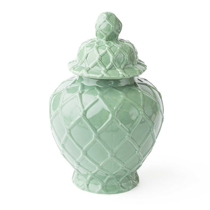 Green Textured LIdded Ginger Jar - Large