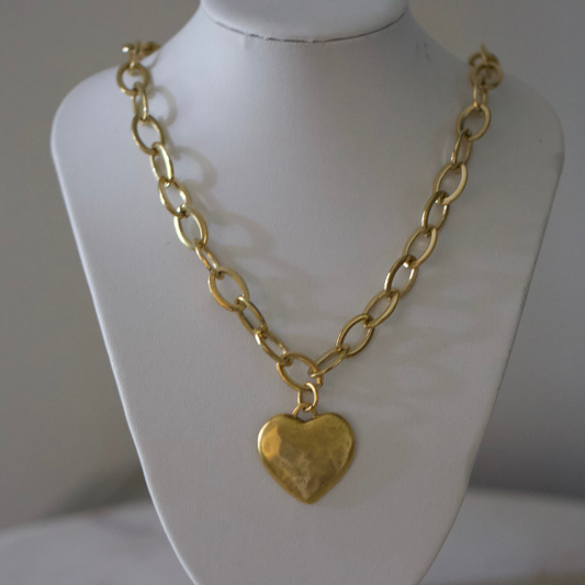 Hammered Heart Gold Chain Necklace