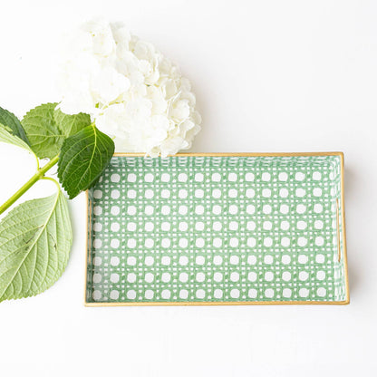 Decorative Vanity Tray, Green Cane Print Resin