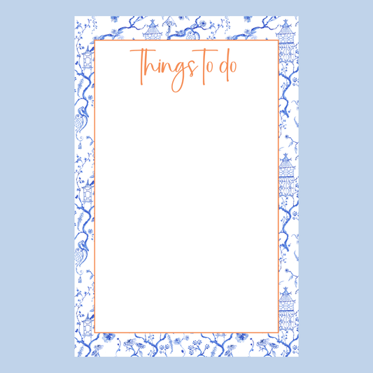 Things to Do: Blue & White Chinoiserie Pagoda Notepad