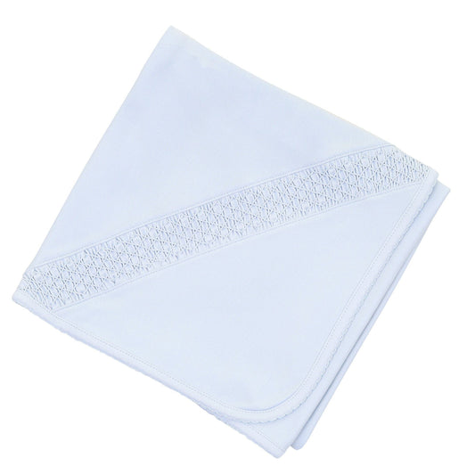 Solid Essentials Smocked Blanket - Light Blue with Light Blue Trim
