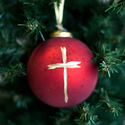 Cruix Glass Ball Ornament with Gold Cross Accent