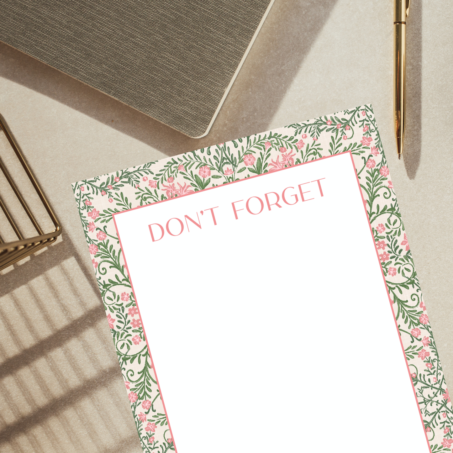 Don't Forget - Pink & Green Floral Chinoiserie Notepad