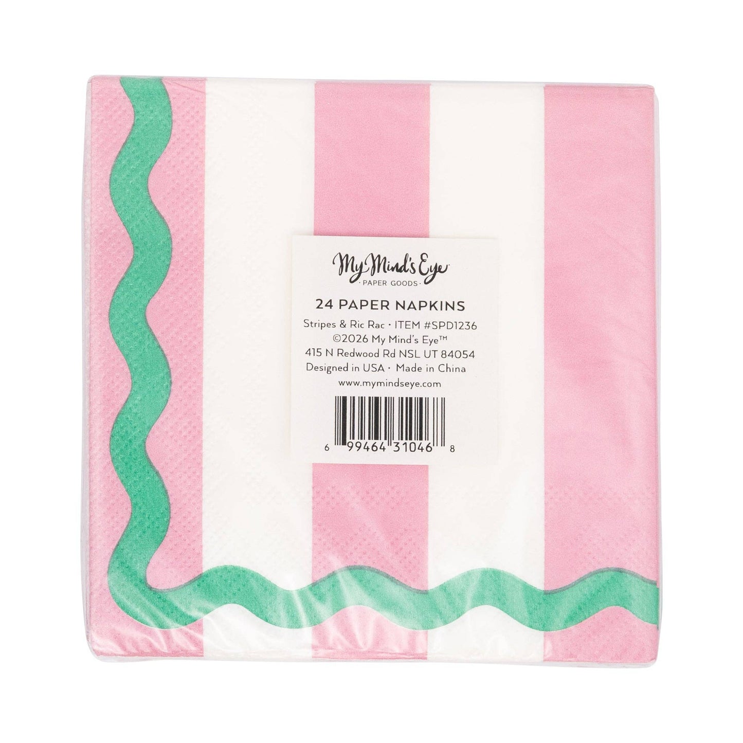 Pink and Green Stripes with Ric Rac Cocktail Napkins (24ct)