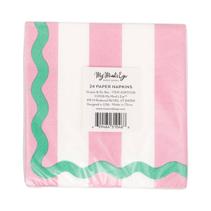 Pink and Green Stripes with Ric Rac Cocktail Napkins (24ct)