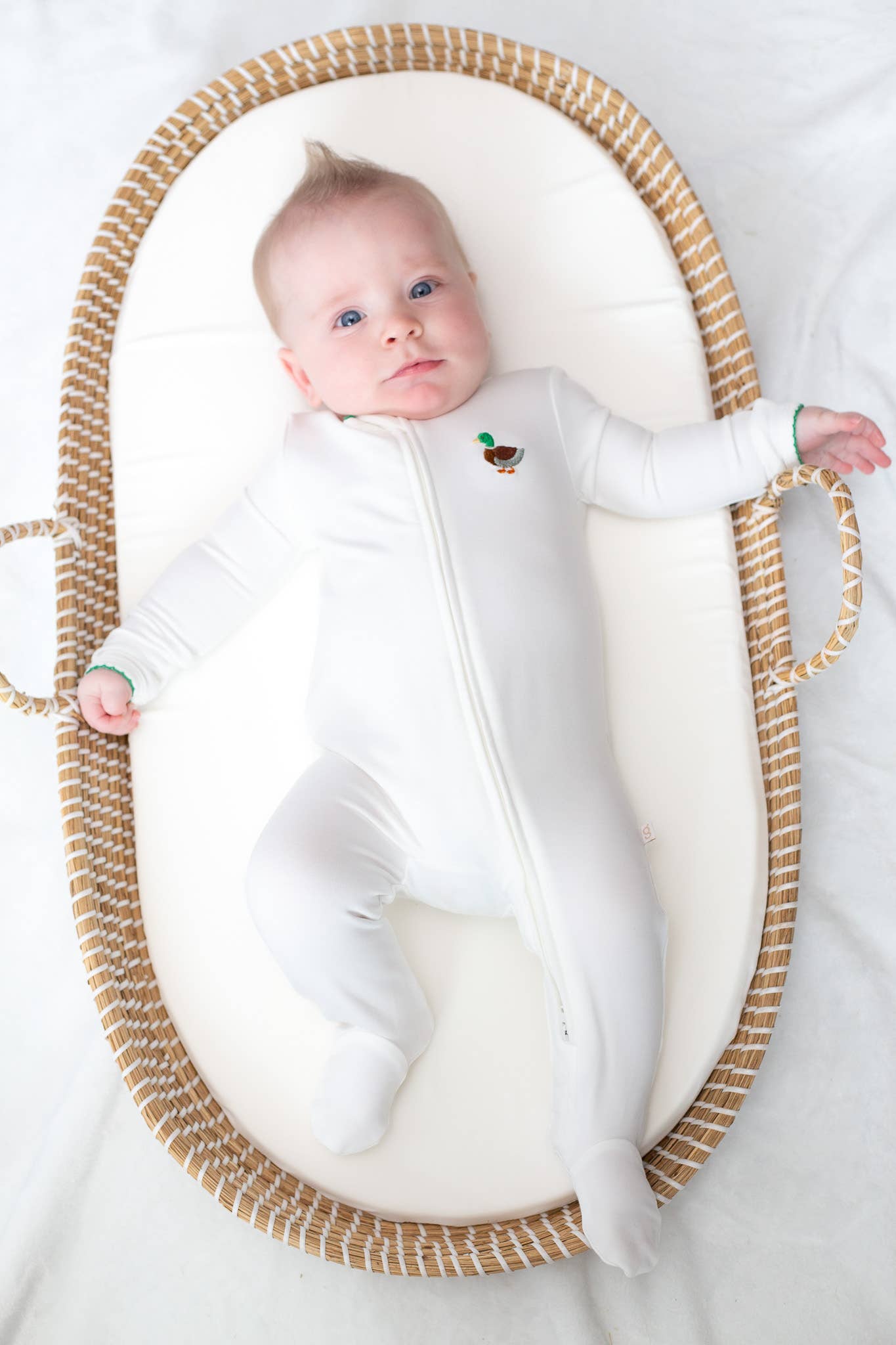 Pip Embroidered Zip Romper - Mallard Duck