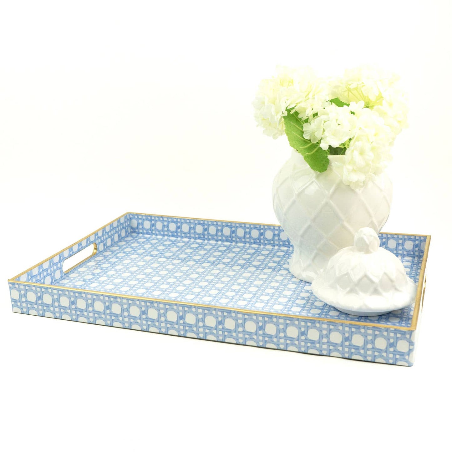 Rectangular Serving Tray, Blue Cane Print, Resin