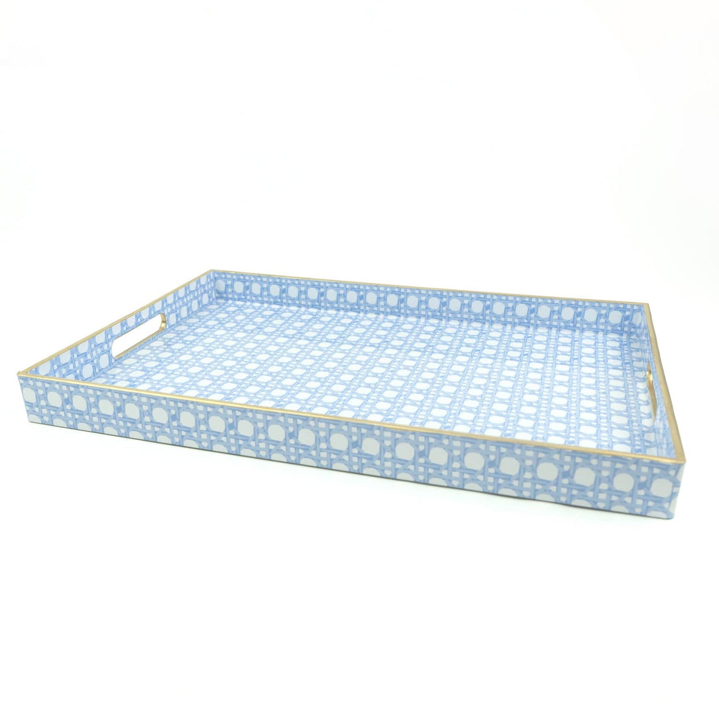 Rectangular Serving Tray, Blue Cane Print, Resin