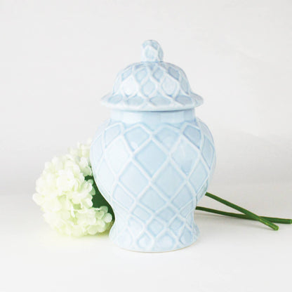 Light Blue Textured Ginger Jar with Lid, Small