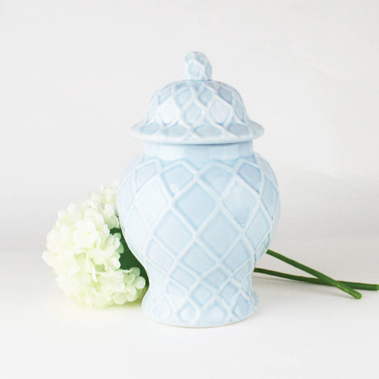 Light Blue Textured Ginger Jar with Lid, Small