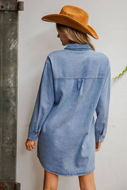 Mineral Washed Embroidered Yoke Denim Mini Dress