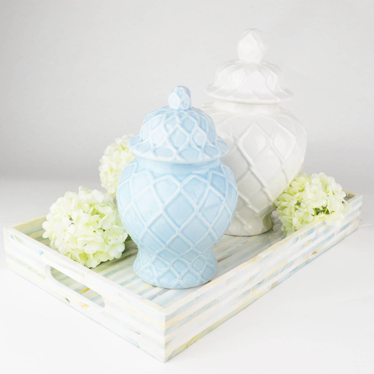 Light Blue Textured Ginger Jar with Lid, Small