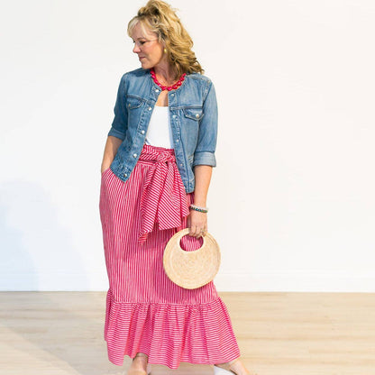 Charlene Maxi Skirt - Stripe with Front Tie