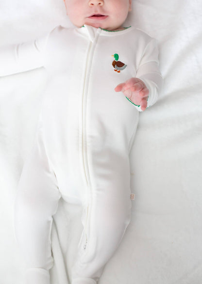 Pip Embroidered Zip Romper - Mallard Duck