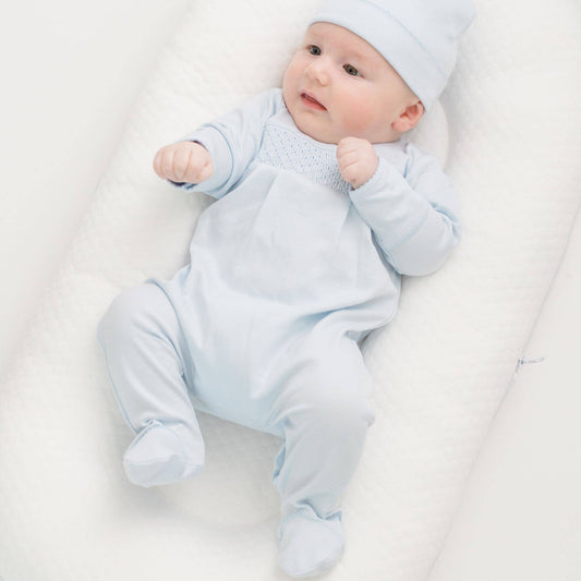 Essentials Solid Blue Smocked Footie