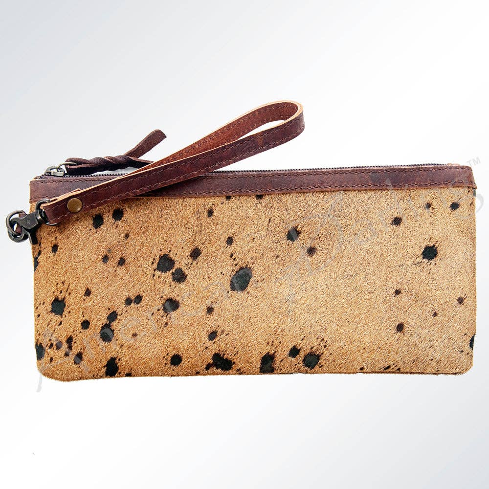 Tan Printed Leather Wristlet