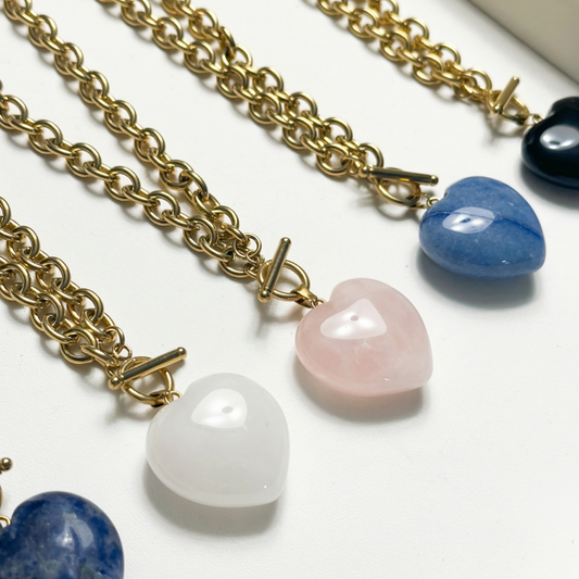 Rose Quartz Gemstone Heart Toggle Necklace