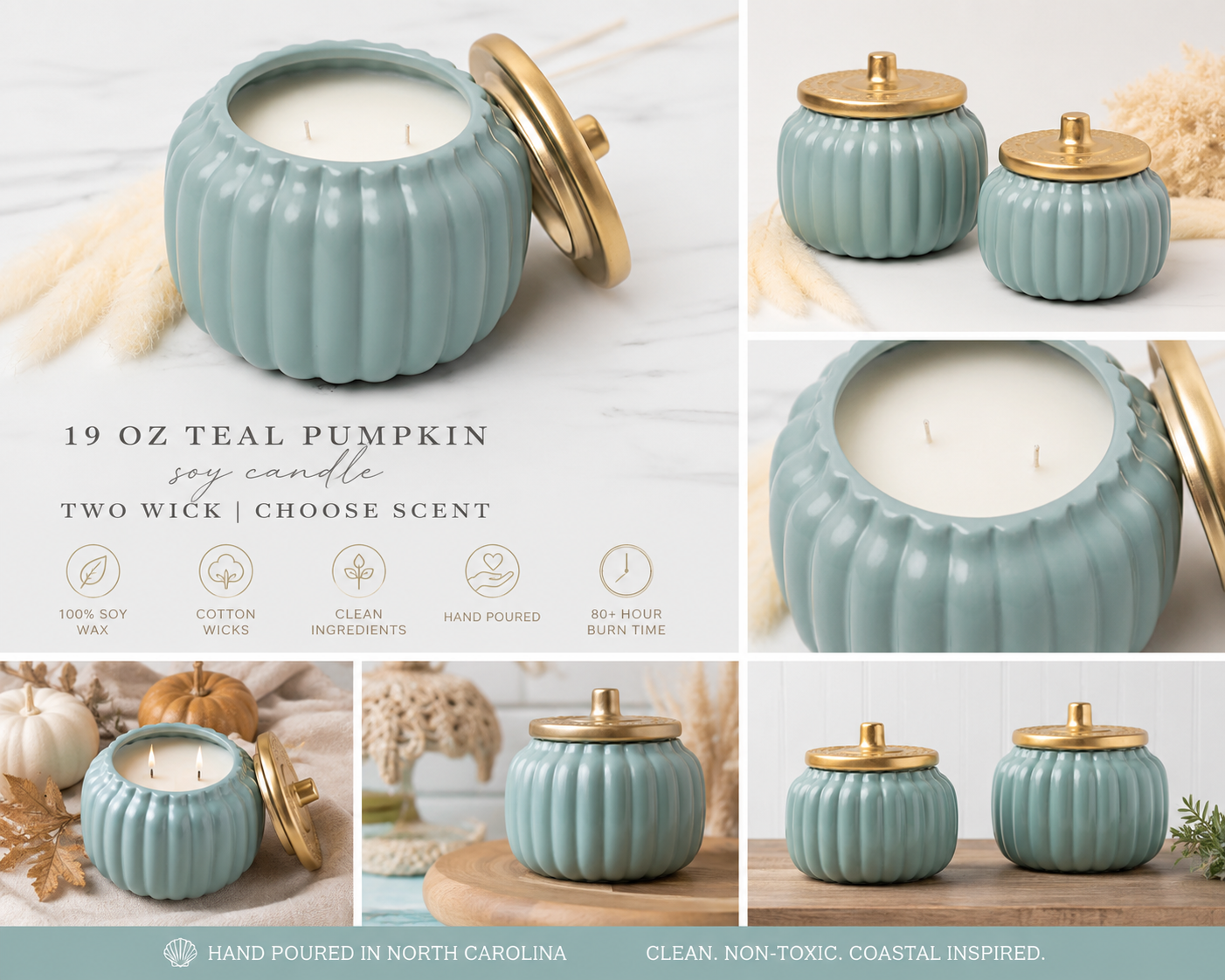 Teal Pumpkin Soy Candle | Coastal Autumn