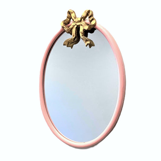 Oval Pink Mirror with Gold Bow