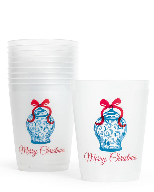 Chinoiserie Merry Christmas Frosted Party Cups Set of 10