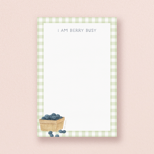 I Am Very Busy Blueberry Gingham Notepad