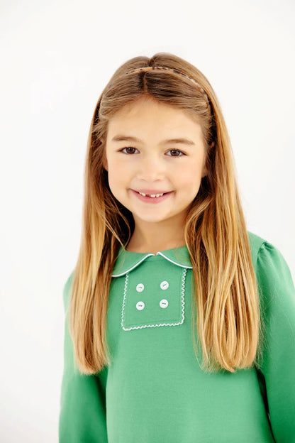 Banks Button Dress Kiawah Kelly Green and White Long Sleeve