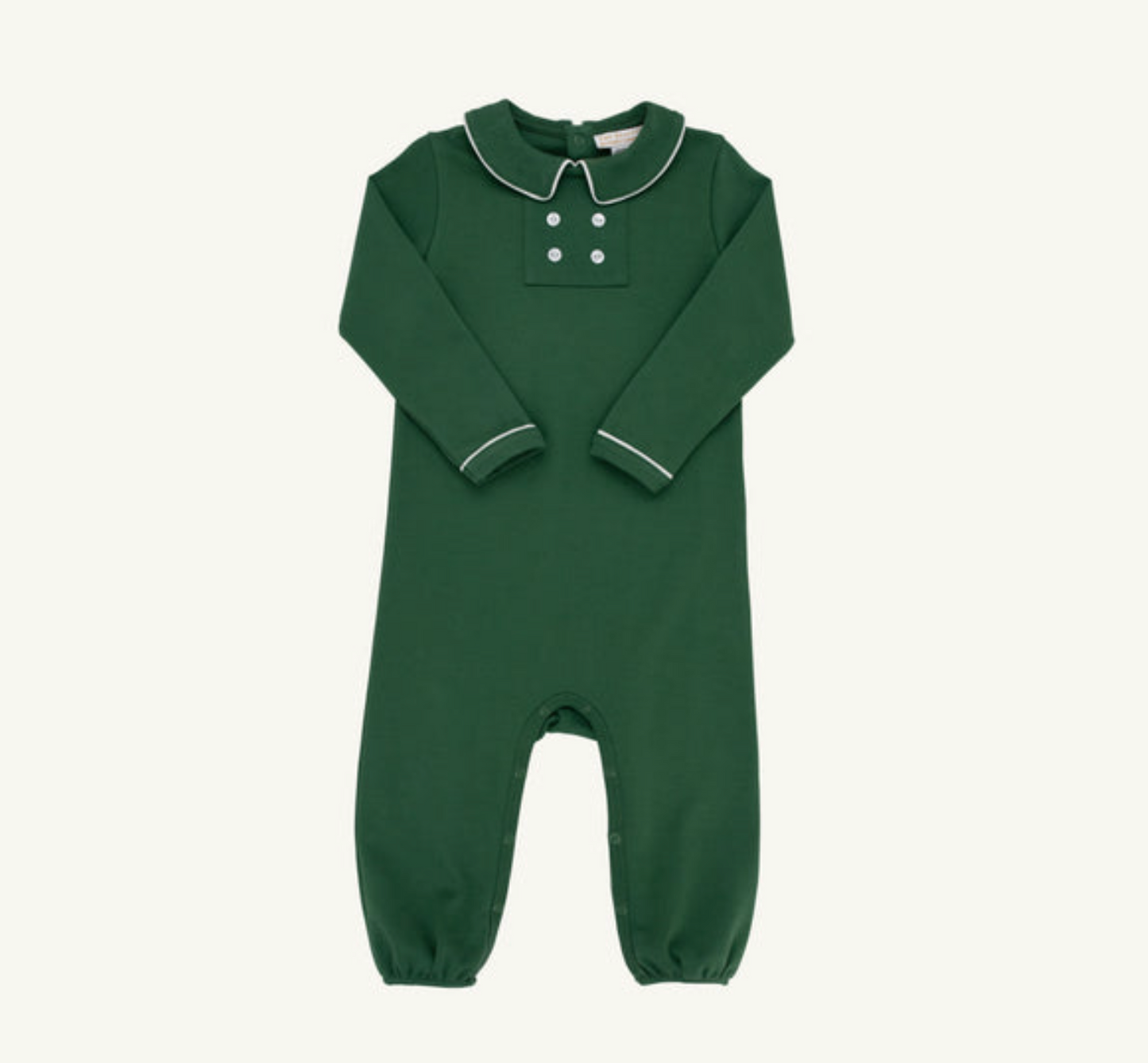 Benny Button Romper Grier Green Long Sleeve