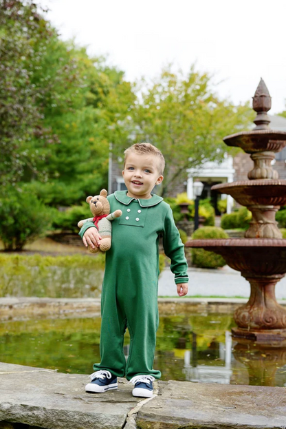 Benny Button Romper Grier Green Long Sleeve
