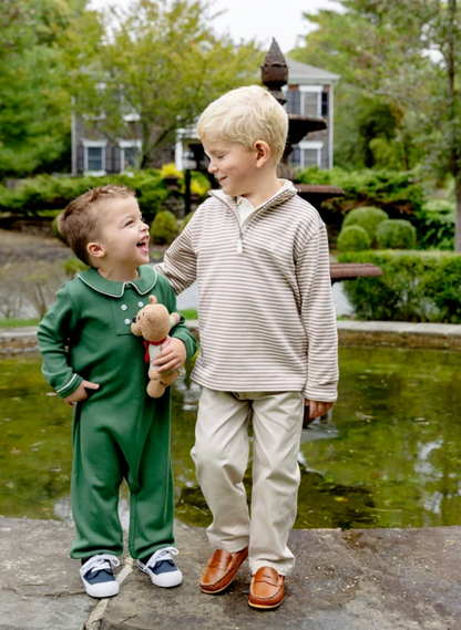 Benny Button Romper Grier Green Long Sleeve