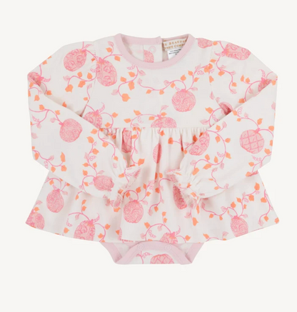 Daisy Diaper Cover Dress Gourd-geous (Palmetto Pearl)/Palm Beach Pink Long Sleeve