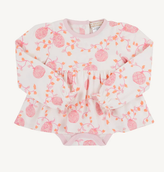 Daisy Diaper Cover Dress Gourd-geous (Palmetto Pearl)/Palm Beach Pink Long Sleeve