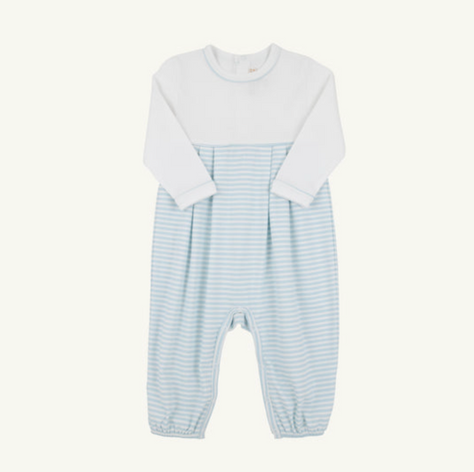 Bradford Romper White & Buckhead Blue Stripe Long Sleeve