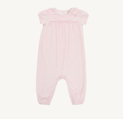 Ramona Ruffle Romper Sandpearl Pink Stripe/Sandpearl Pink Short Sleeve