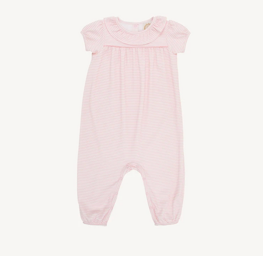 Ramona Ruffle Romper Sandpearl Pink Stripe/Sandpearl Pink Short Sleeve
