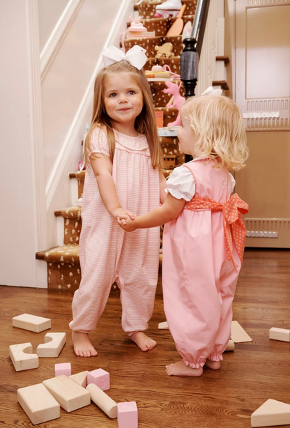 Ramona Ruffle Romper Sandpearl Pink Stripe/Sandpearl Pink Short Sleeve