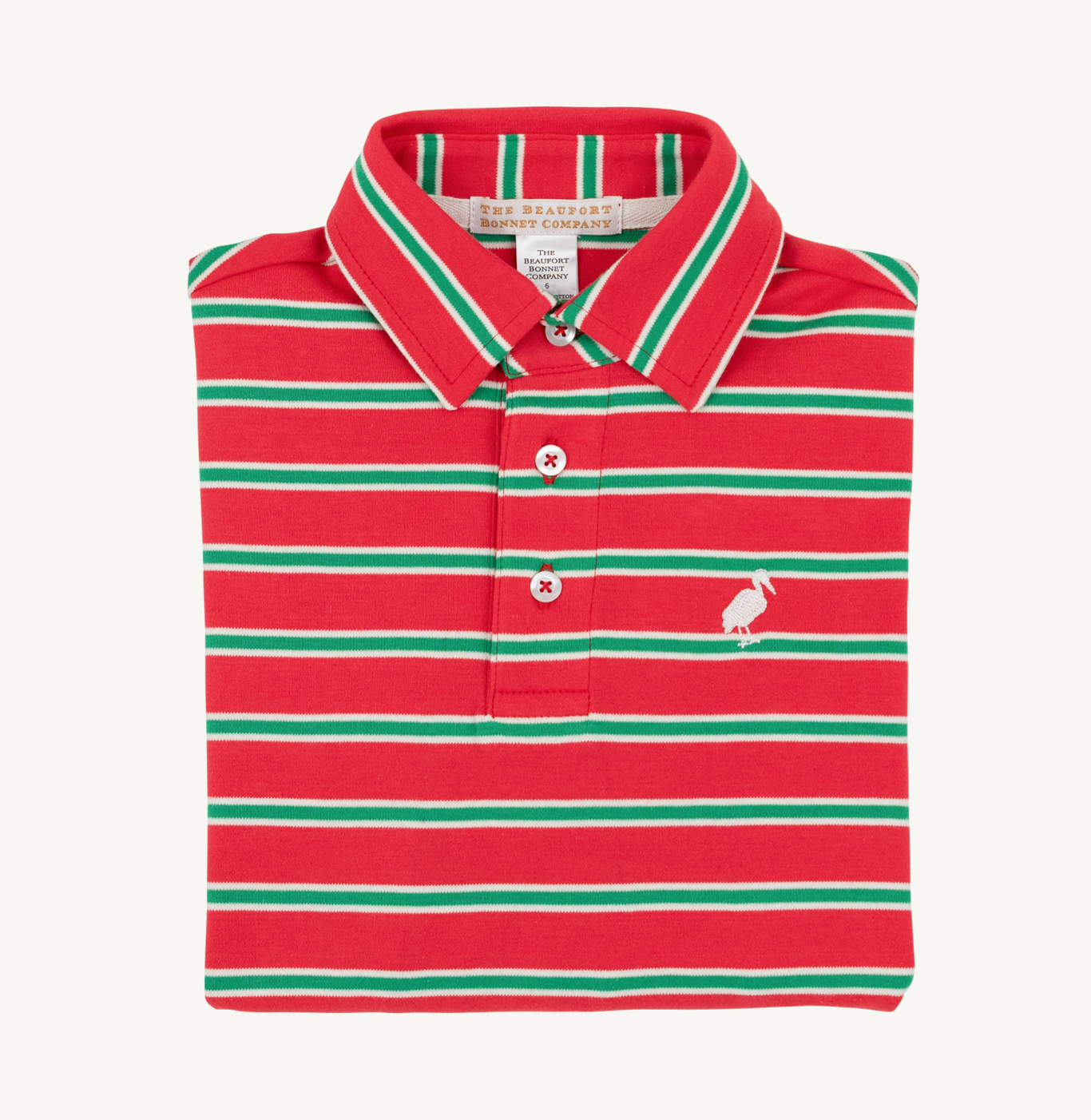 Prim & Proper Polo Stripe Red, Green & Palmetto Pearl Long Sleeve Pima