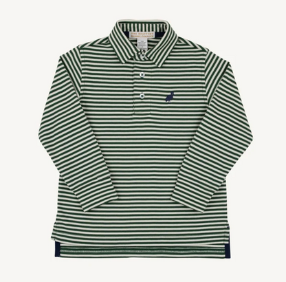 Prim & Proper Polo Grier Green and Pearl Stripe Long Sleeve Pima