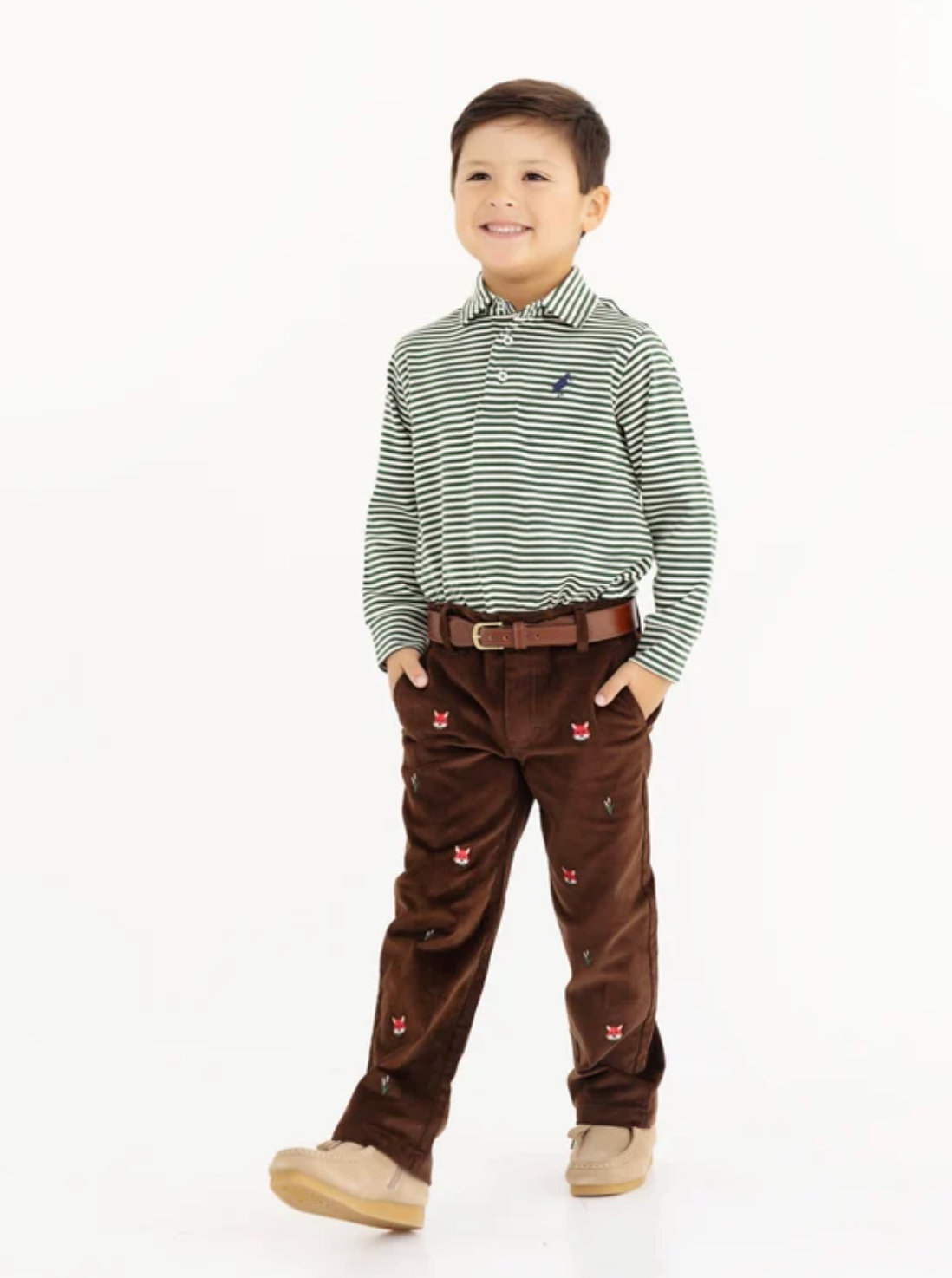 Prim & Proper Polo Grier Green and Pearl Stripe Long Sleeve Pima