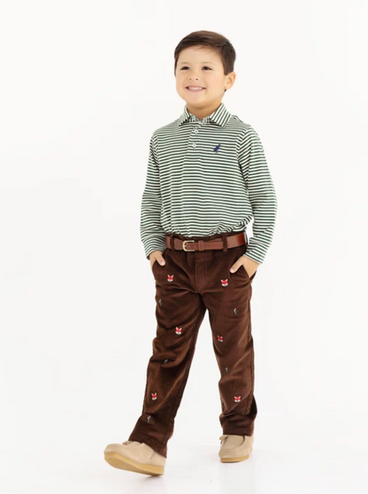 Prim & Proper Polo Grier Green and Pearl Stripe Long Sleeve Pima