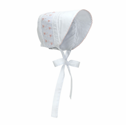 Sweetly Smocked Bonnet Pink on Worth Ave White