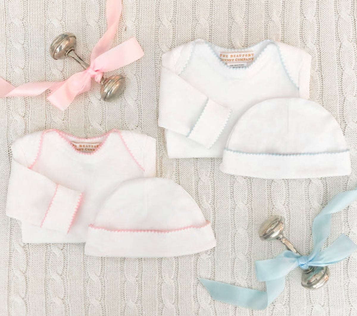 Darling Debut Set - White (with Pink or Blue) Pima