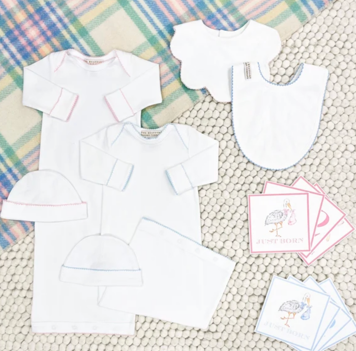 Darling Debut Set - White (with Pink or Blue) Pima