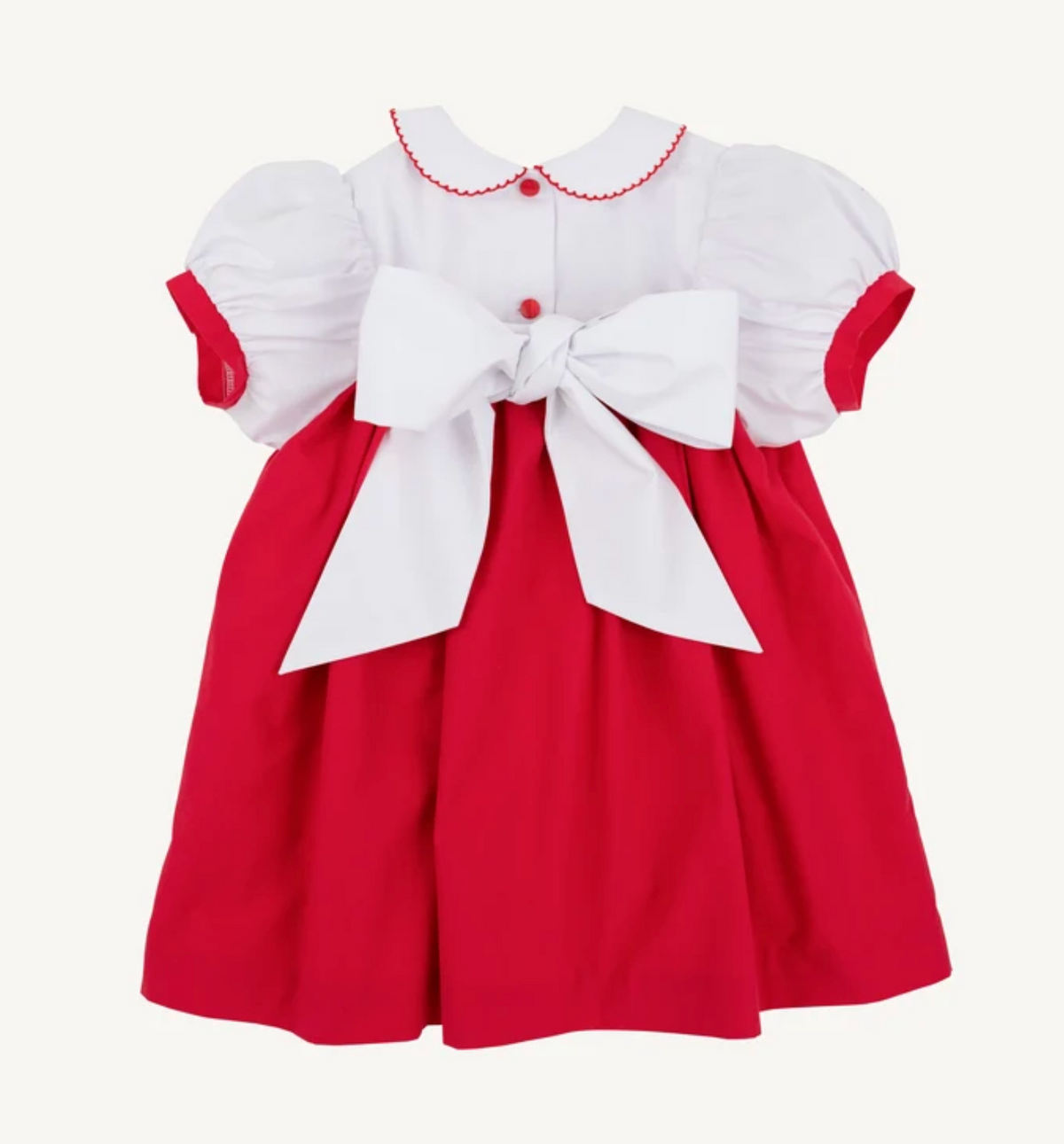 Mary Dal Dress - Christmas Tree Embroidery - Worth Ave White & Richmond Red