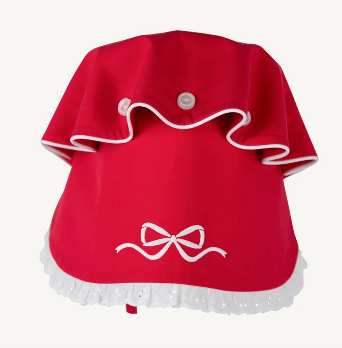 Bellefaire Bonnet - Bow Embroidery Richmond Red Broadcloth with White Eyelet