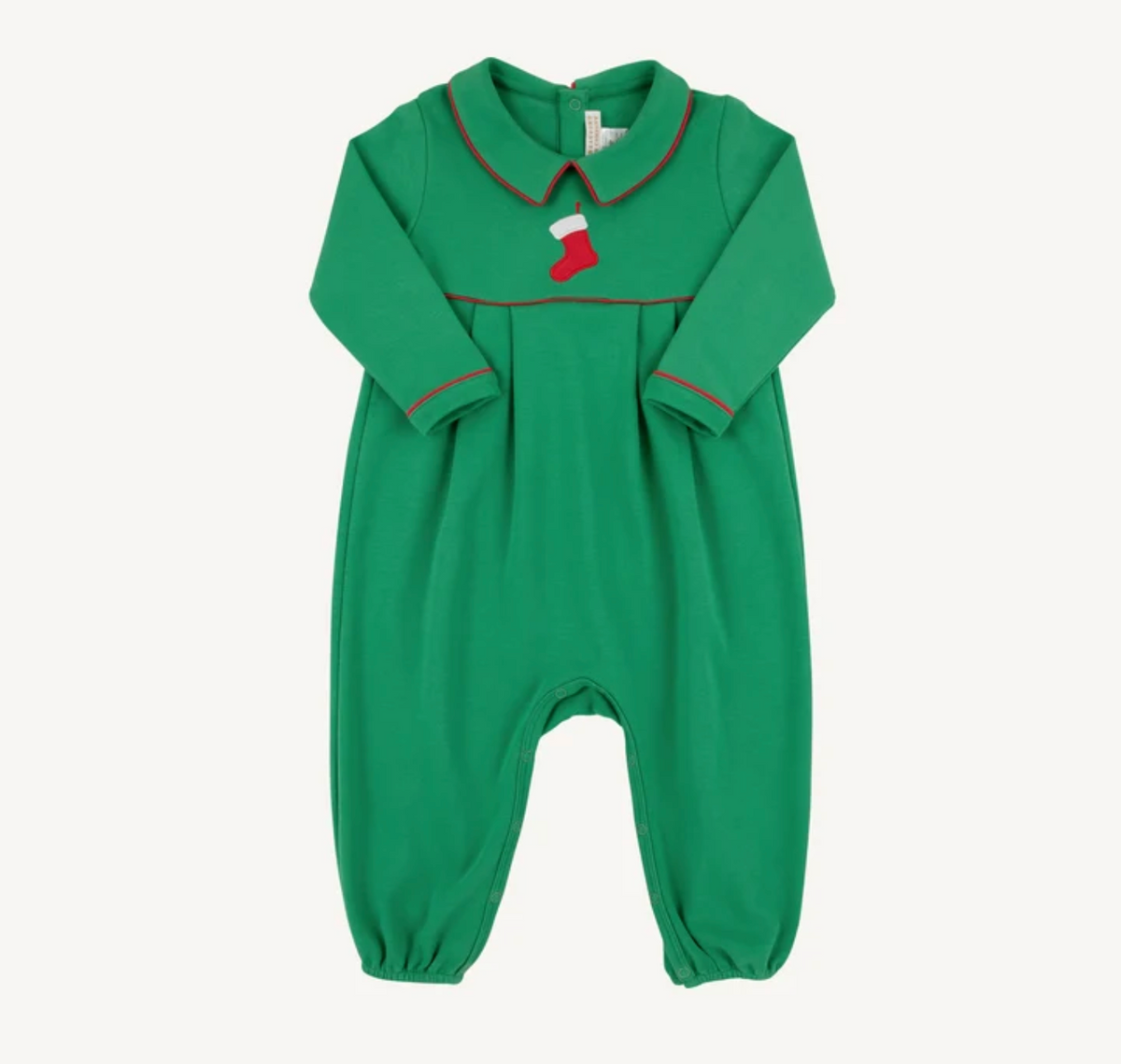 Bradford Romper - Stocking Embroidery - Kiawah Kelly Green, LS with Collar