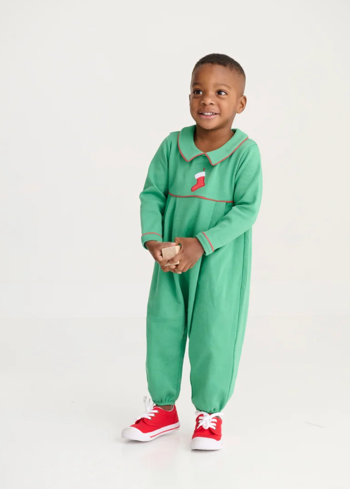 Bradford Romper - Stocking Embroidery - Kiawah Kelly Green, LS with Collar